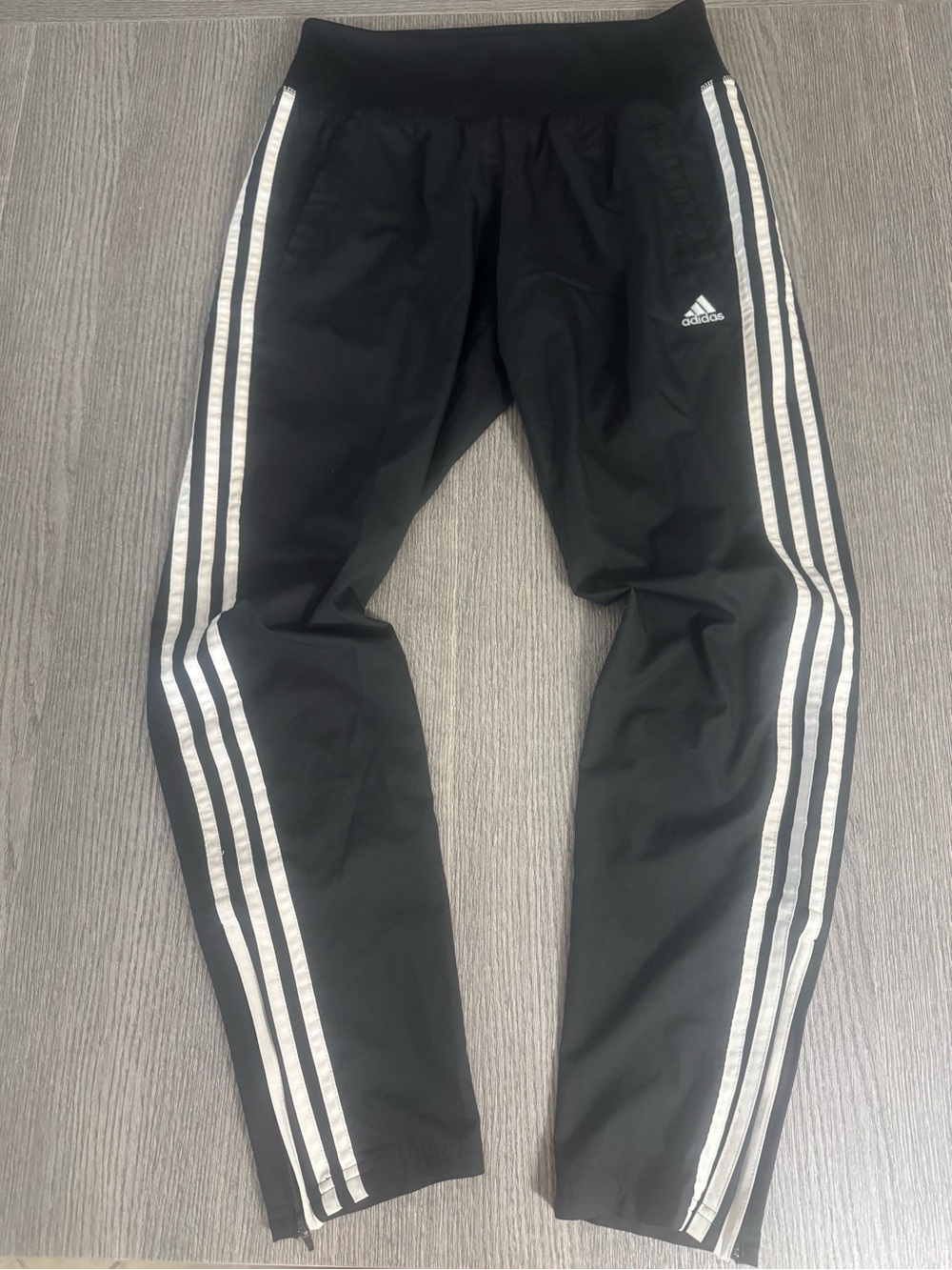 Adidas Women’s Climalite Track Pants Size Small Black 3 Stripes Ankle Zipper